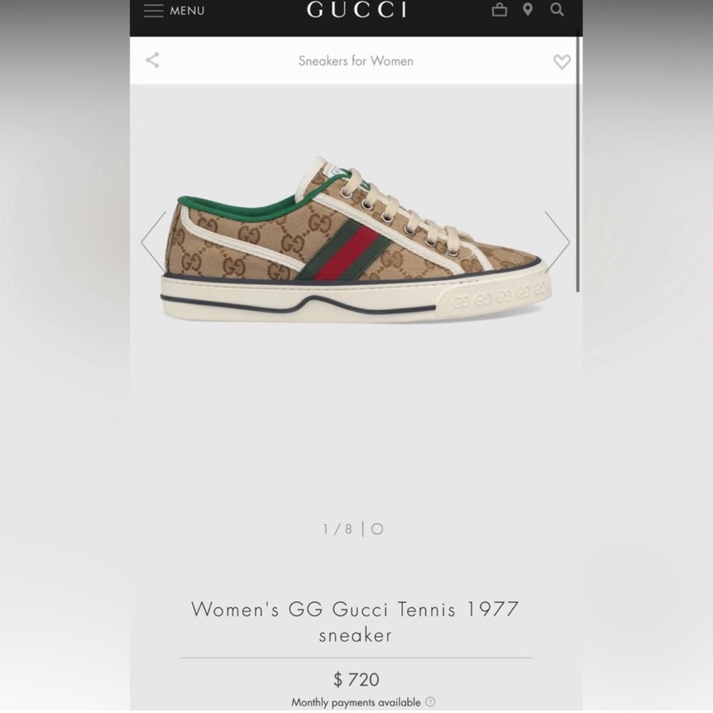 Gucci Brown Monogram Low-Top Sneakers with Red and Green Web - Picture 2 of 11